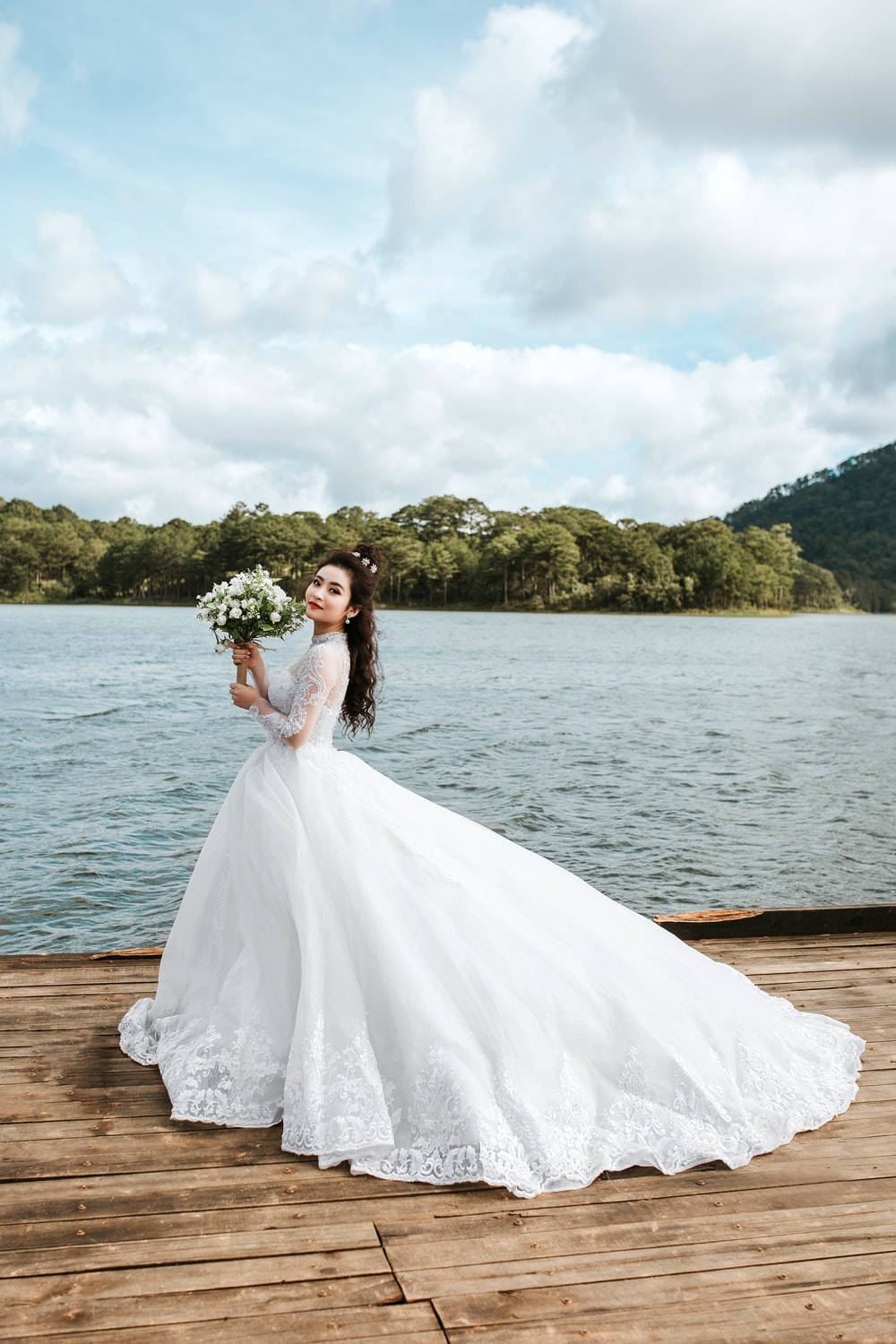 Custom Ivory Long Sleeve Lace Bridal Wedding Gown Dress